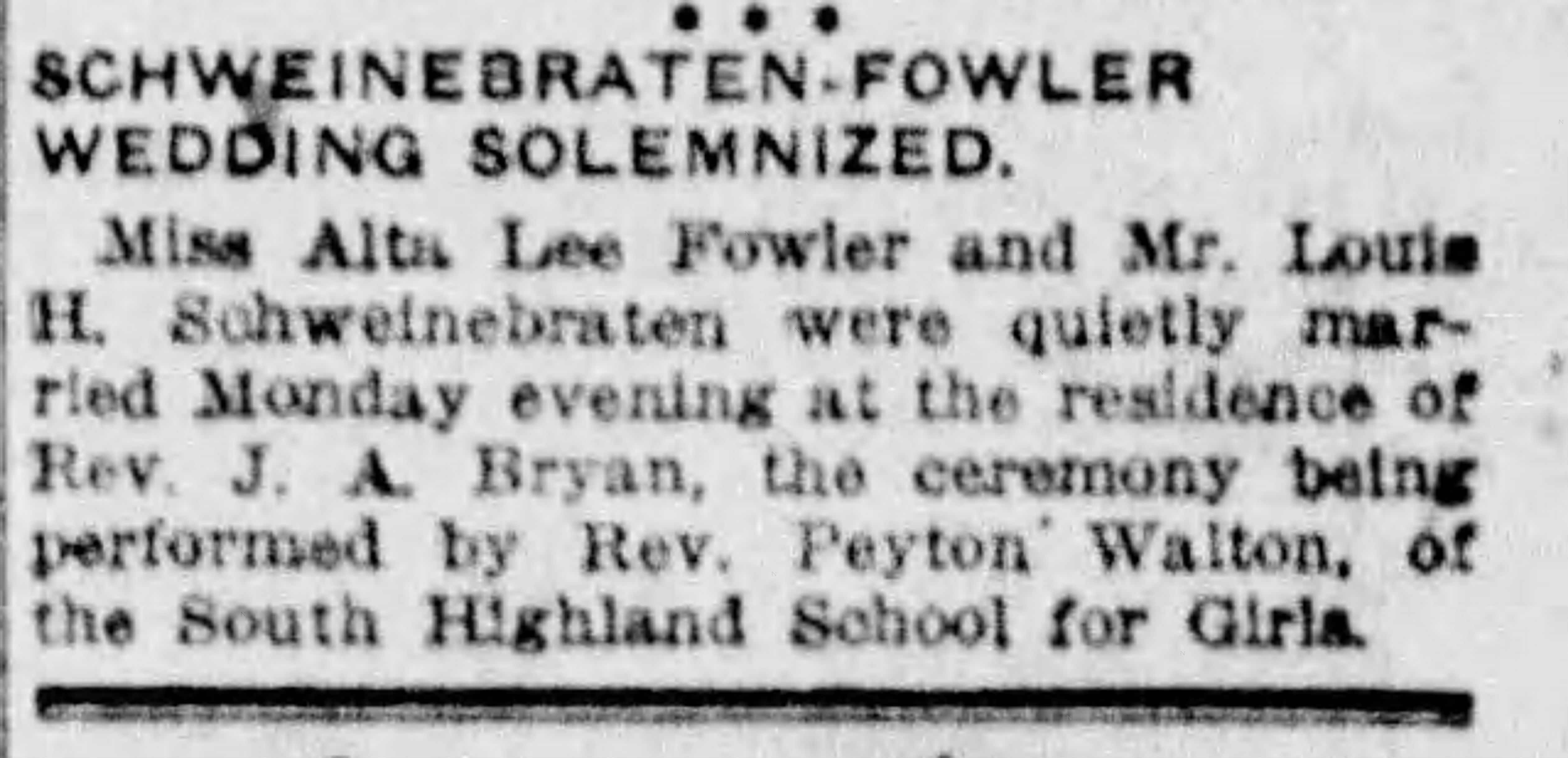 Alta Lee Fowler-Louis H. Schweinebraten